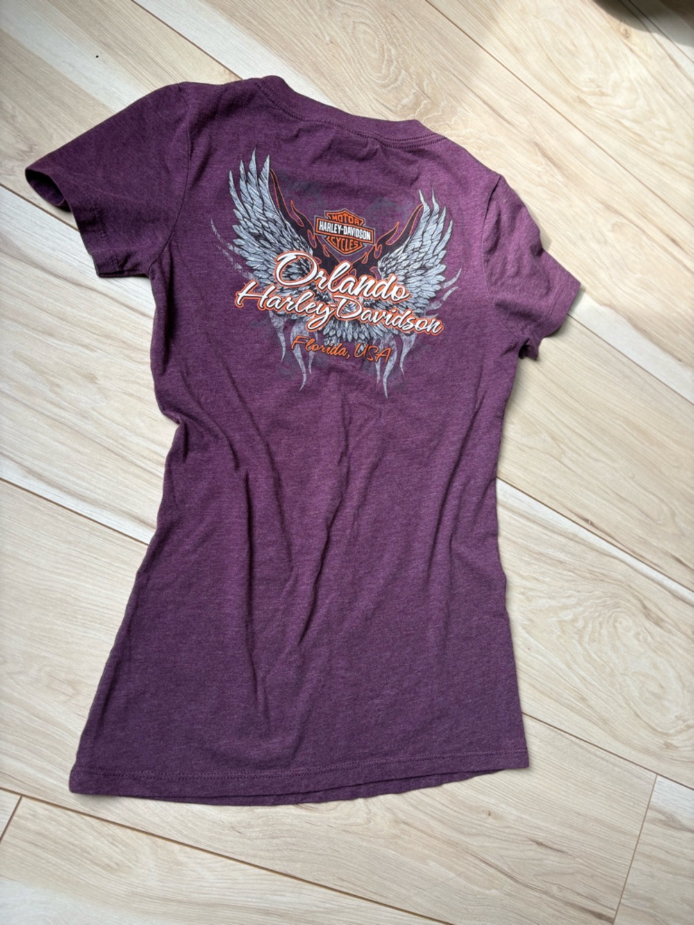 Harley Davidson Orlando Florida Wing Graphic Tee Y2K Biker T Shirt Womens Size S - Picture 6 of 8